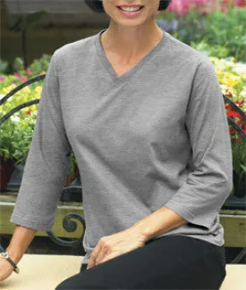 3577 LA T Ladies' V-Neck 3/4-Sleeve T-Shirt Heather (93/7)