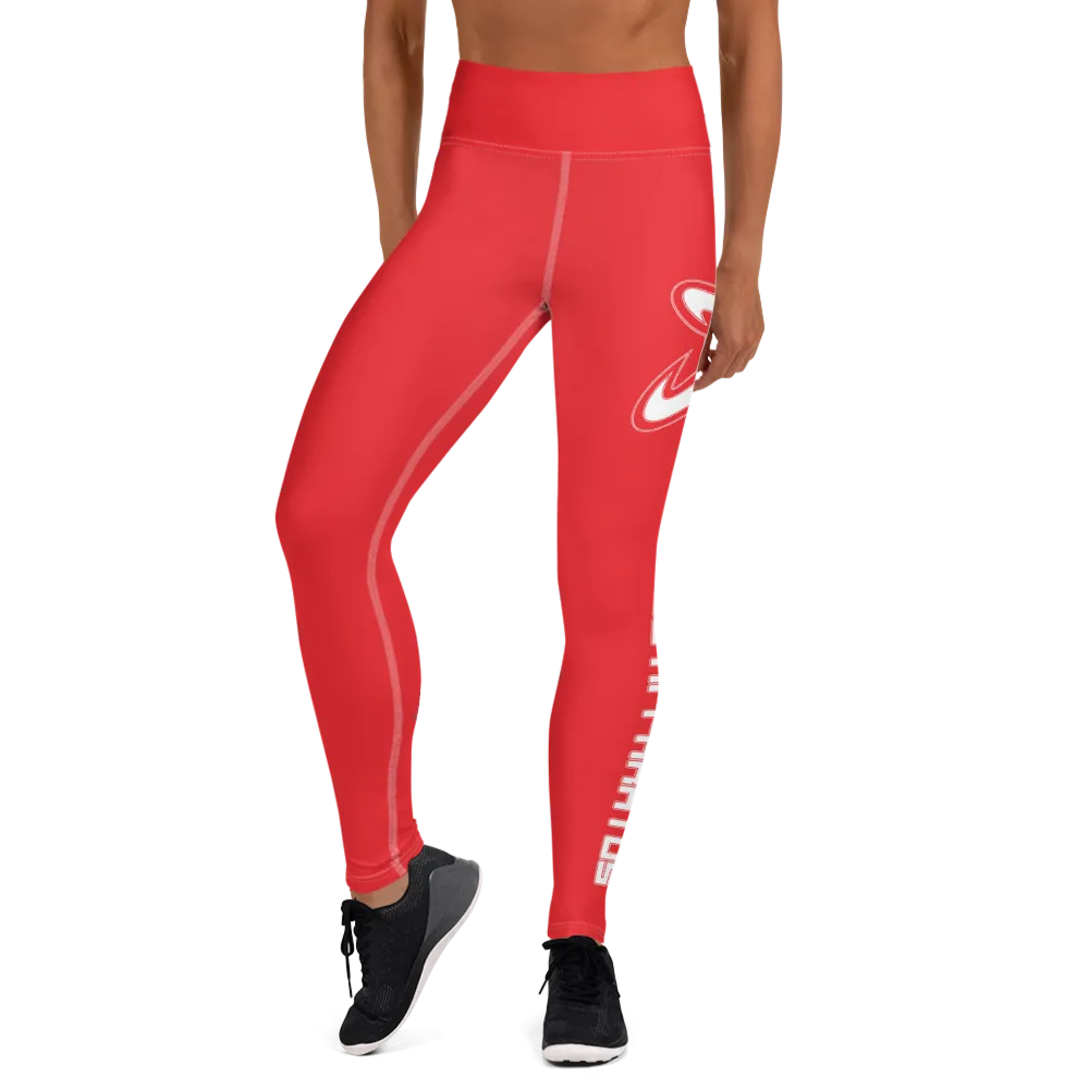 Athletic Apparatus Red 1 White Logo White stitch Yoga Leggings