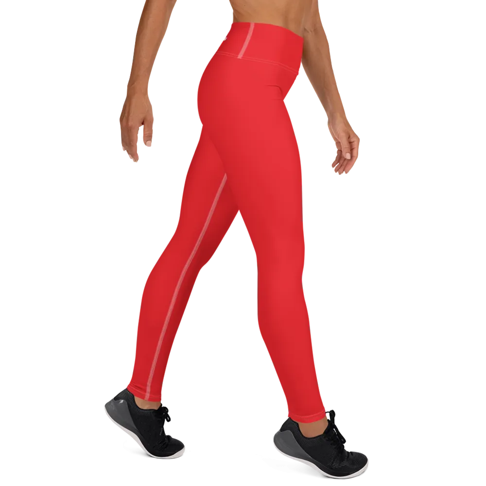 Athletic Apparatus Red 1 White Logo White stitch Yoga Leggings