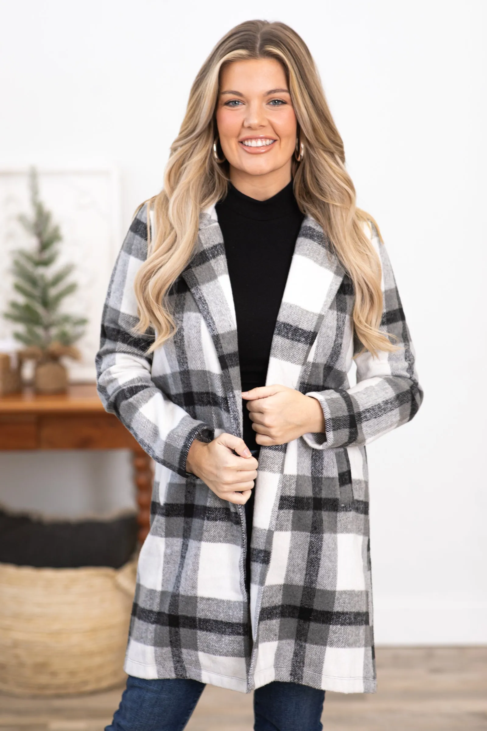 Black and White Plaid Single Breasted Jacket