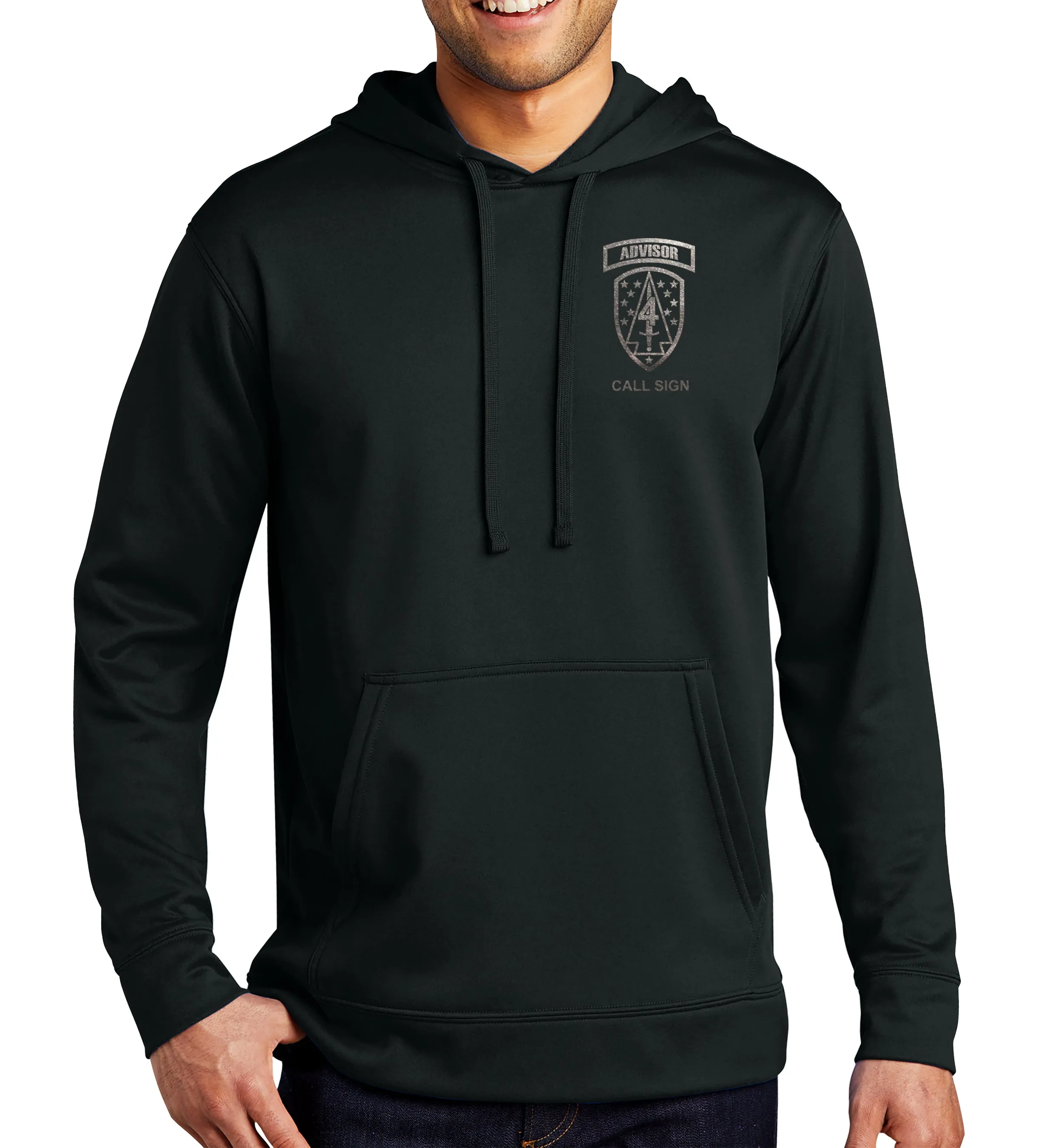 Black on Black Performance Hoodie Sweatshirt. This sweatshirt is NOT approved for PT.
