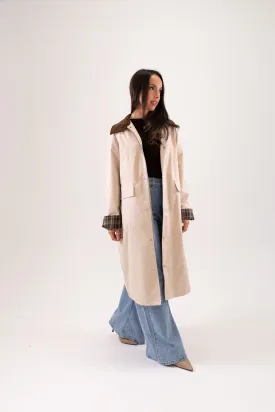 Caitlyn Contrast Collar Trench Coat In Neutral