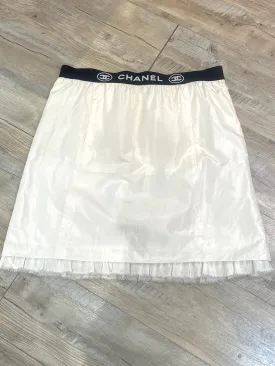 CHANEL LOGO WAIST SILK SKIRT