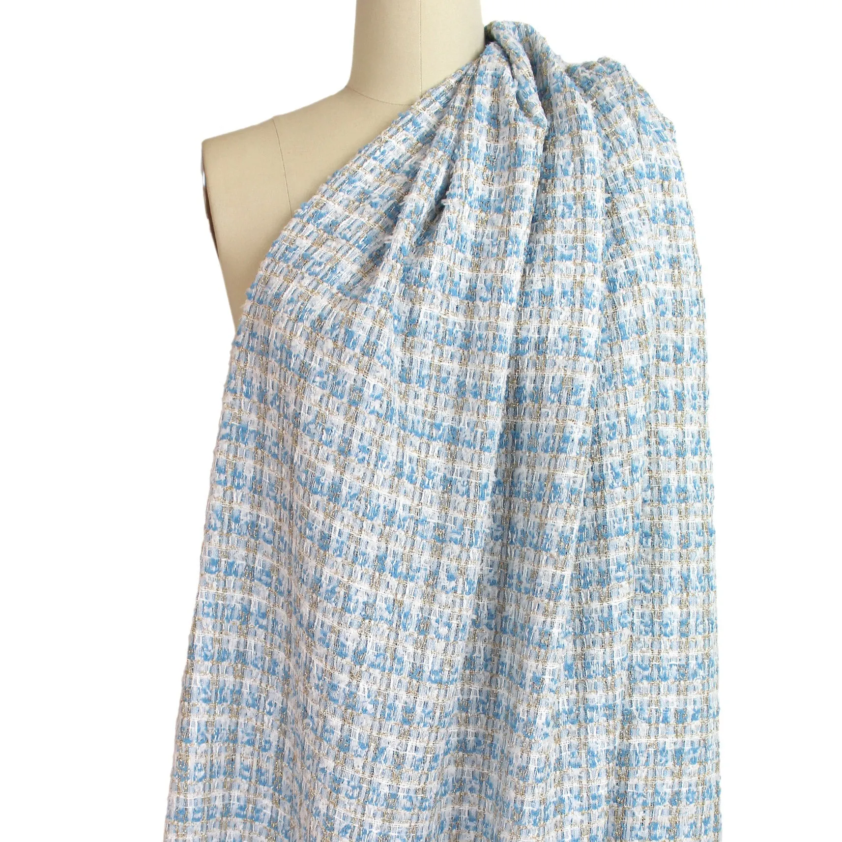 'Chanel-style'  sparkly boucle' - sky/silver/gold