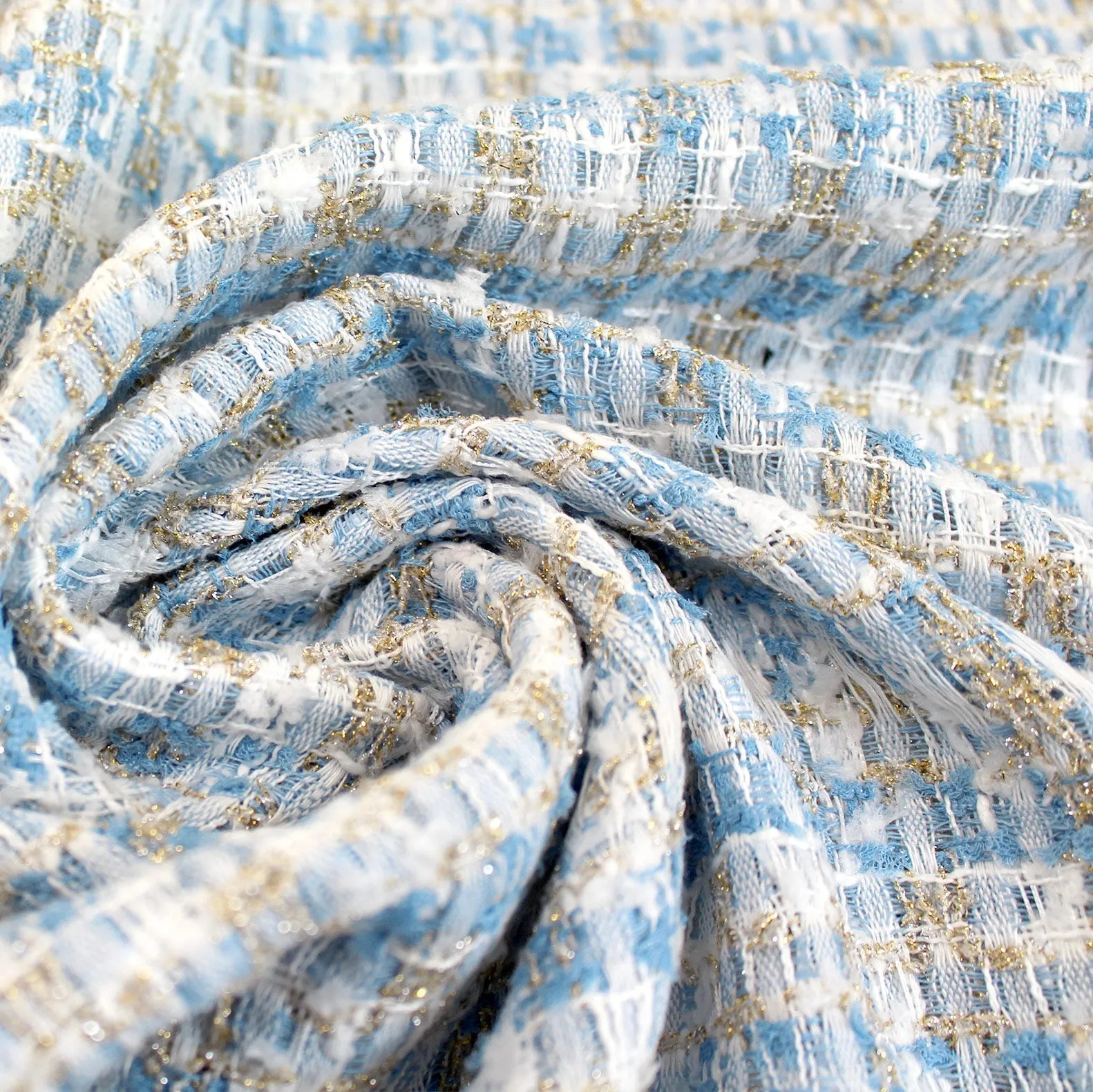 'Chanel-style'  sparkly boucle' - sky/silver/gold