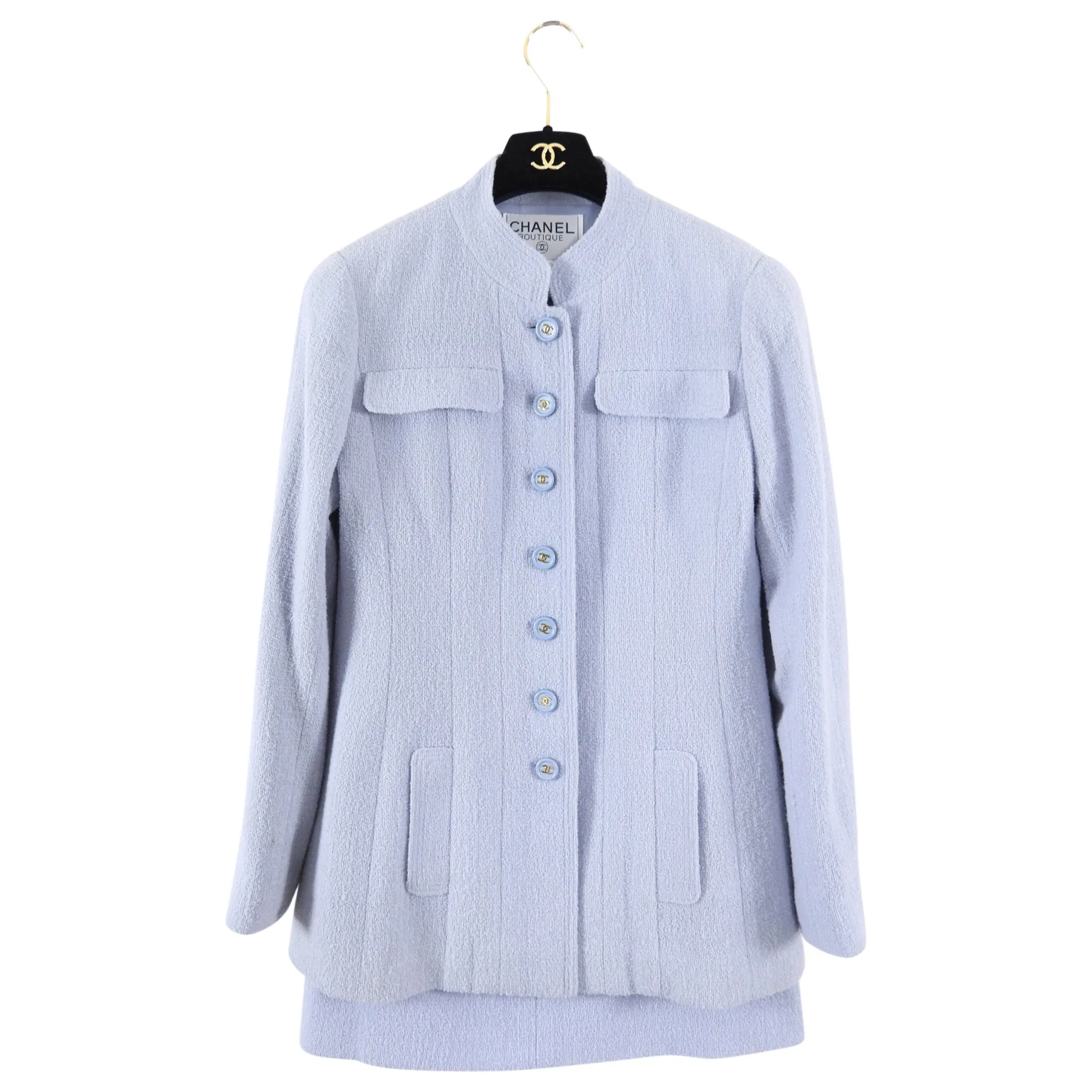 Chanel Vintage 1997 Spring Ice Blue Wool Skirt Suit - 38