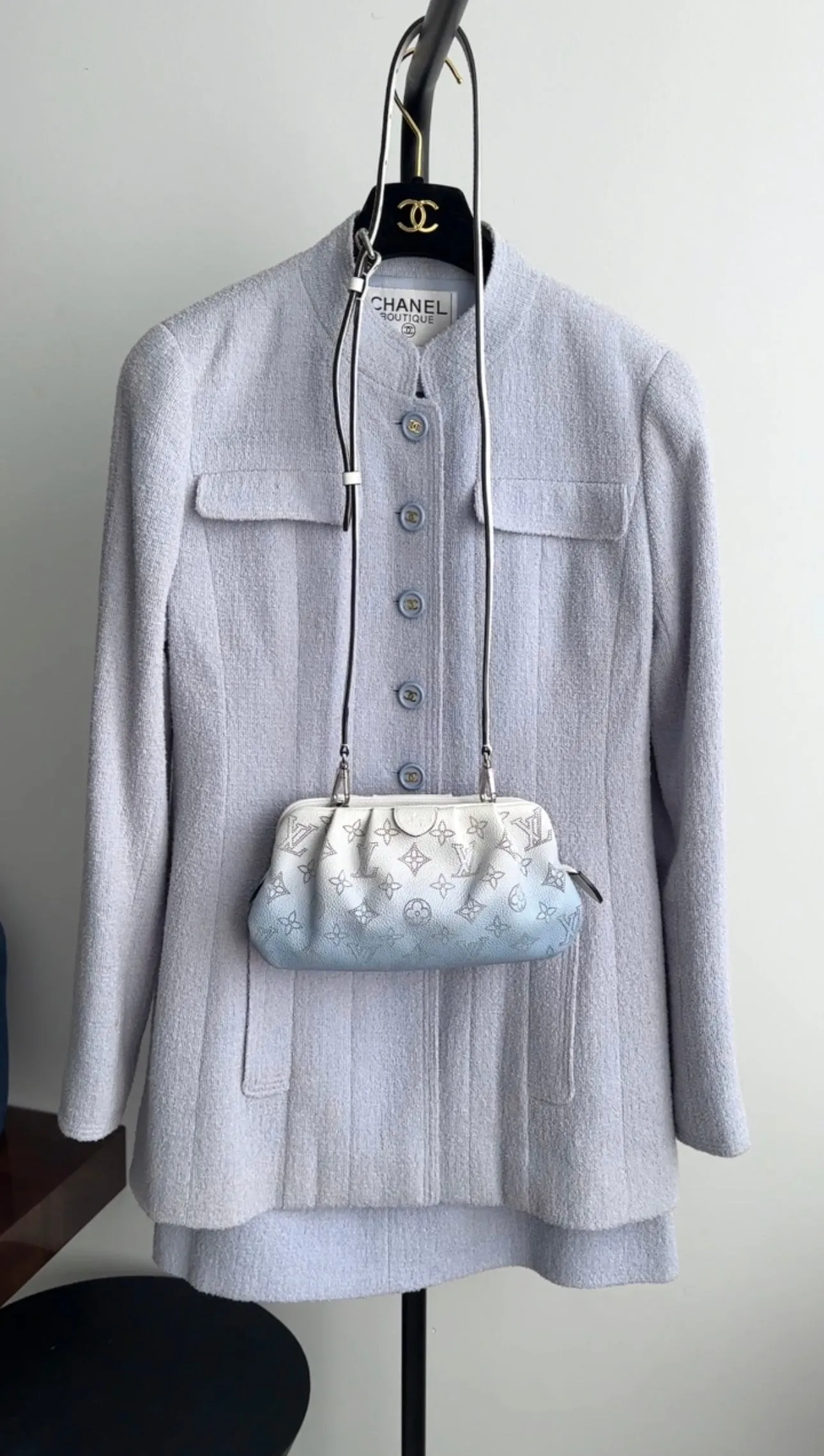 Chanel Vintage 1997 Spring Ice Blue Wool Skirt Suit - 38