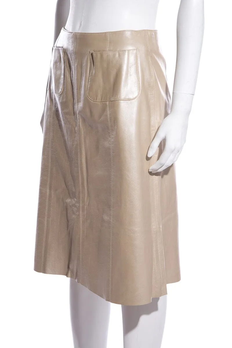 Chanel Vintage Gold Lambskin Leather Skirt SZ 40