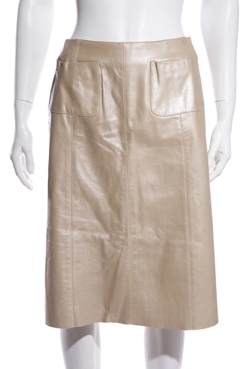 Chanel Vintage Gold Lambskin Leather Skirt SZ 40