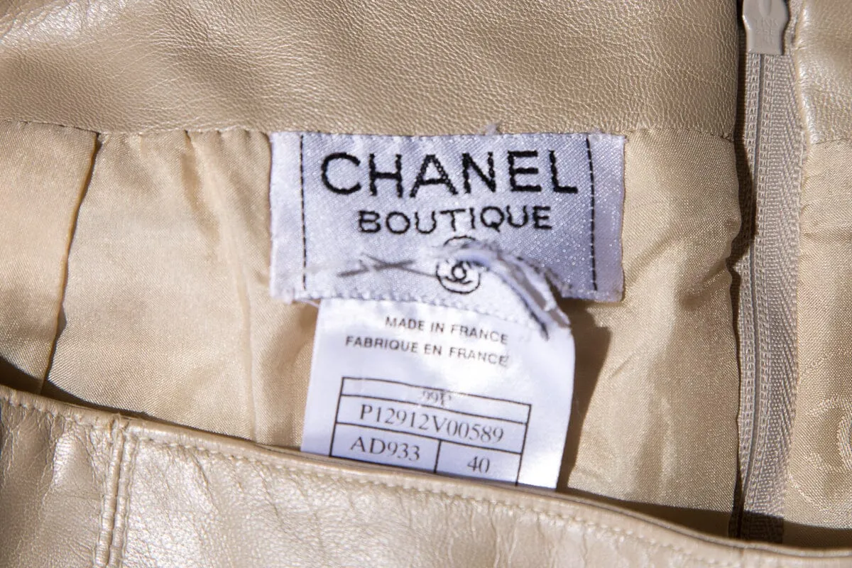 Chanel Vintage Gold Lambskin Leather Skirt SZ 40