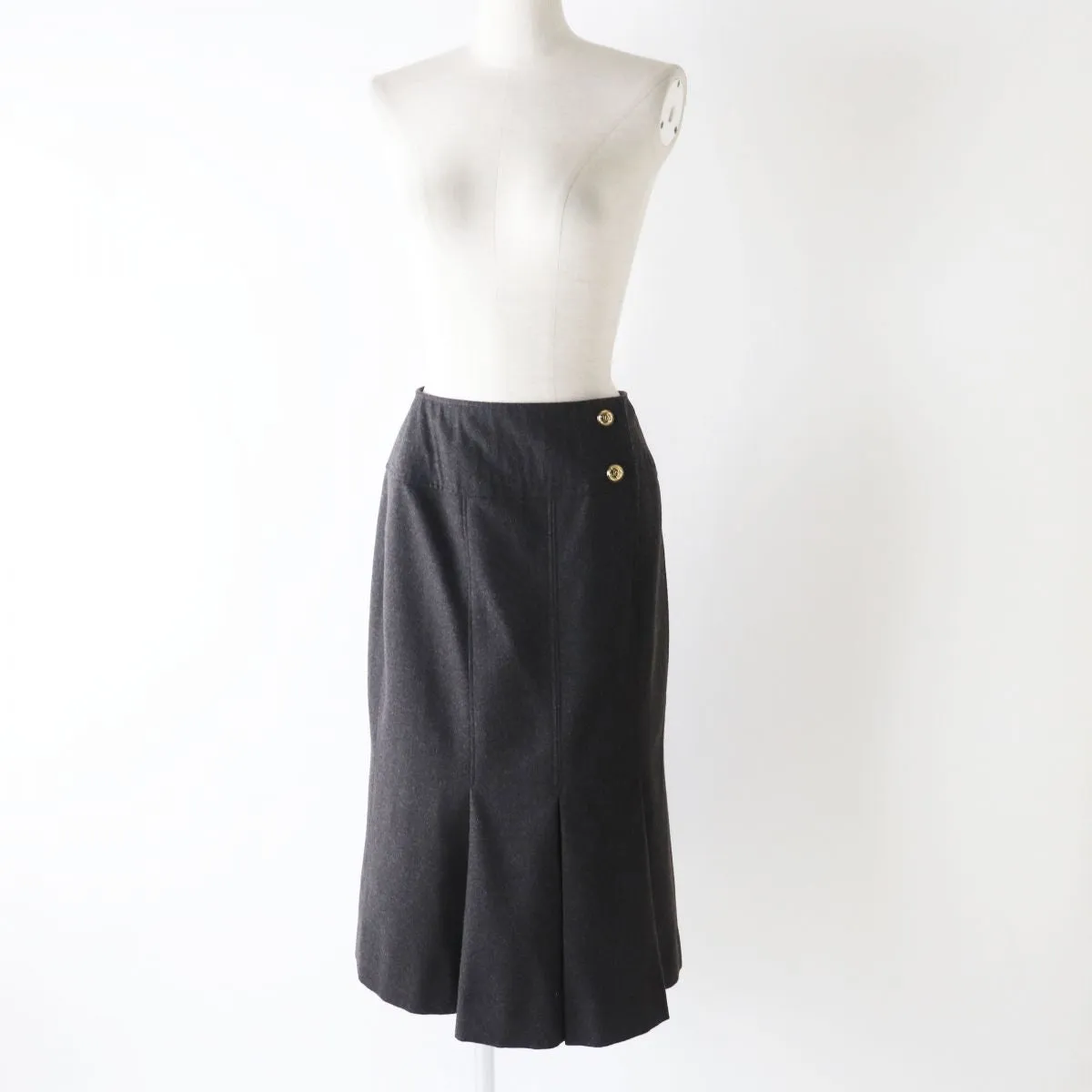 Chanel Vintage Wool Pleated Skirt Dark Grey