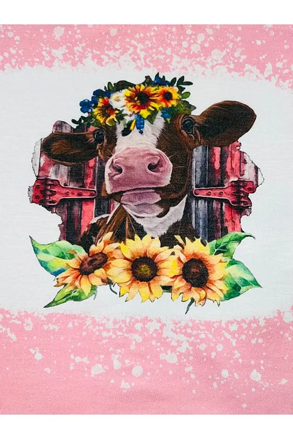 Cow & sunflowers pink top 2pc set DLH0824-21