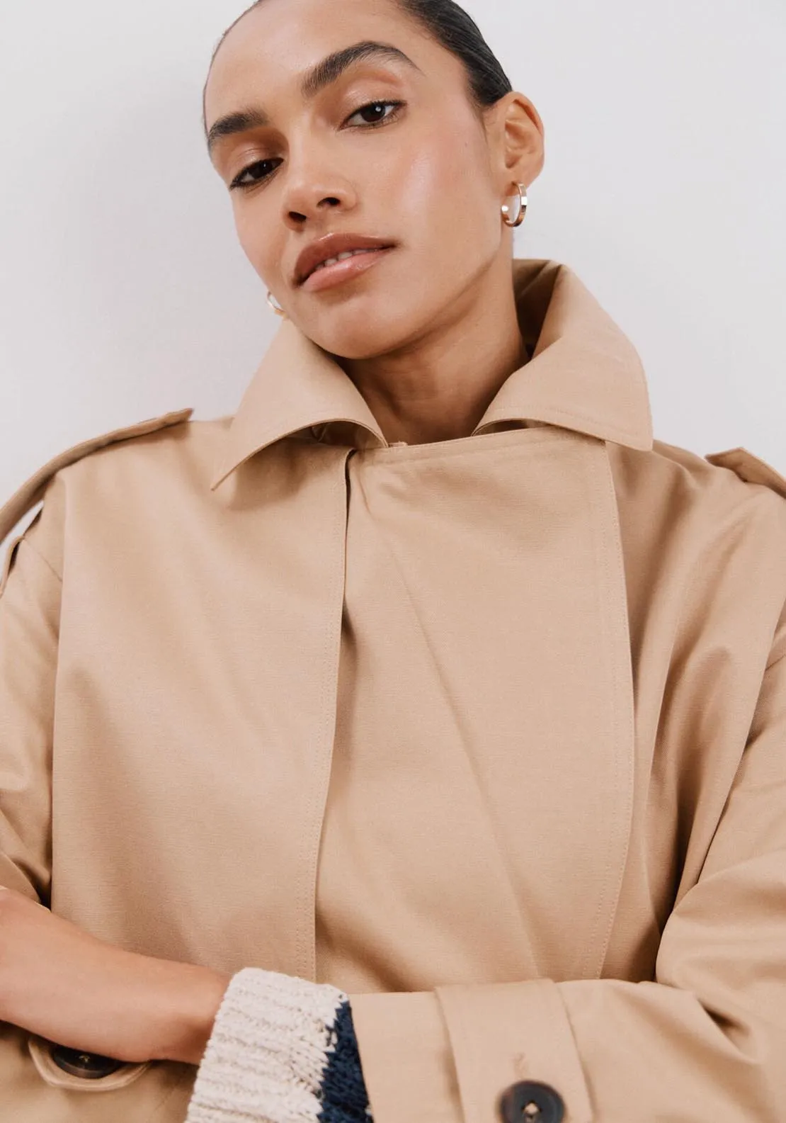 Cropped Trench Coat - Beige/camel