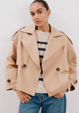 Cropped Trench Coat - Beige/camel