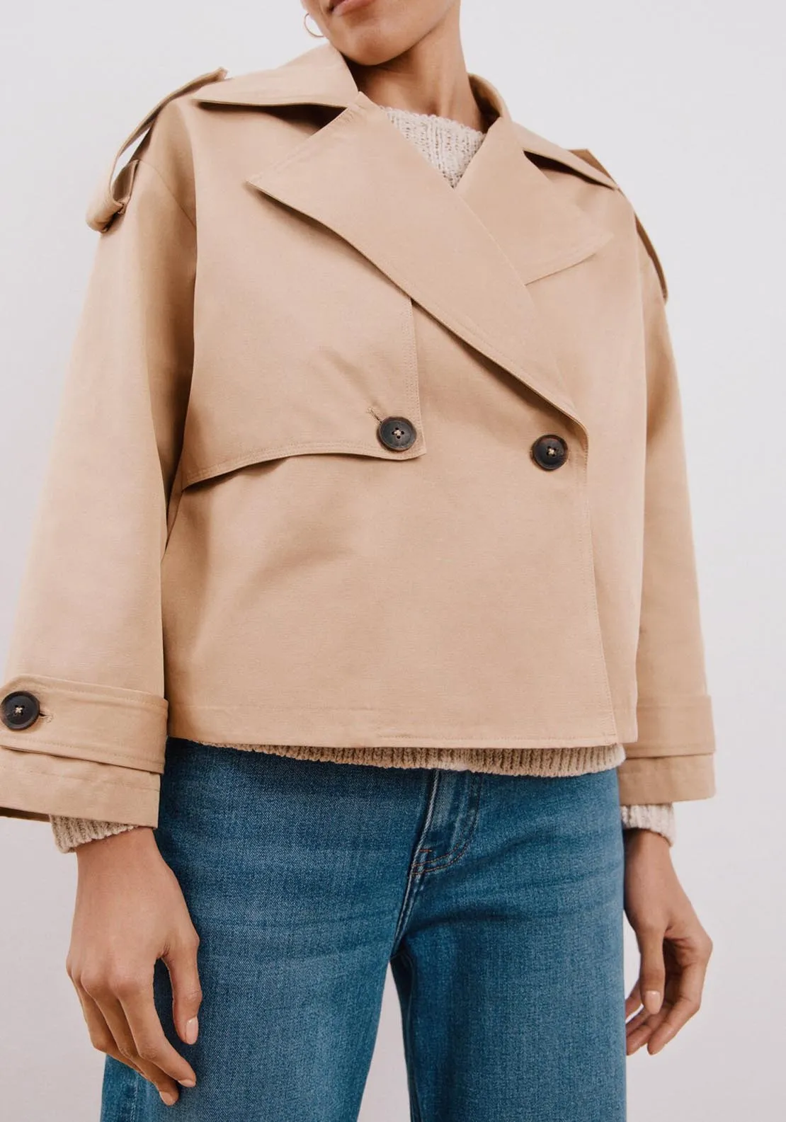 Cropped Trench Coat - Beige/camel