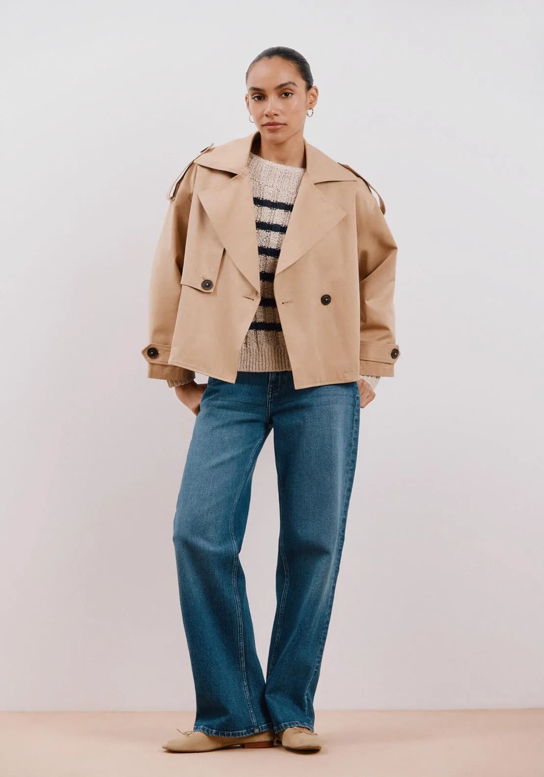 Cropped Trench Coat - Beige/camel
