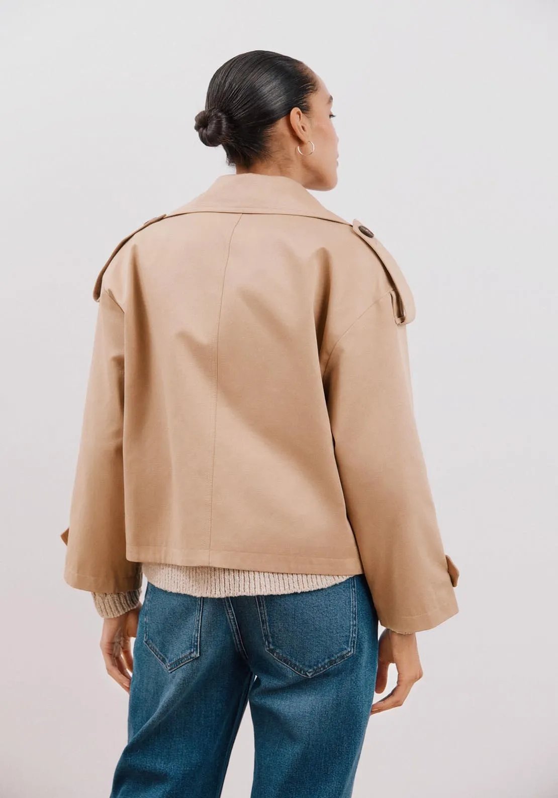 Cropped Trench Coat - Beige/camel
