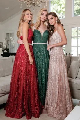 Deep V neck glitter prom ball gown JT227