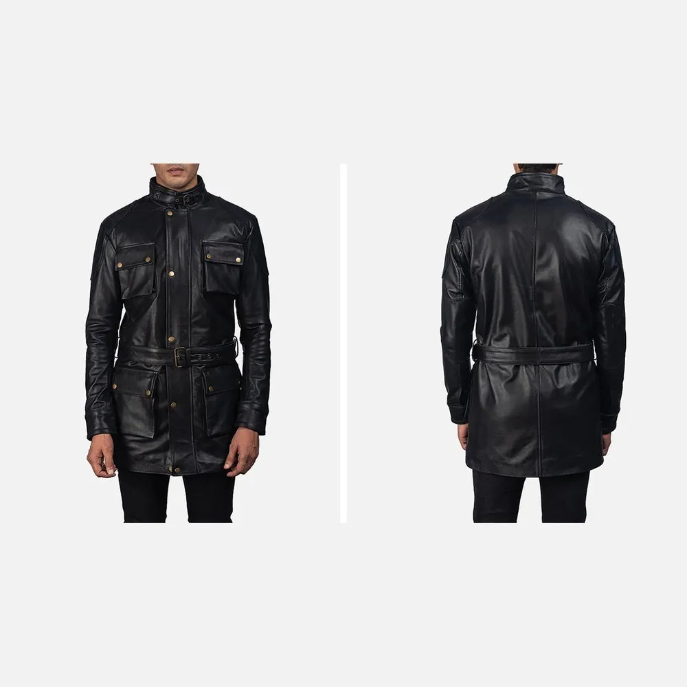 Dolf Black Leather Jacket Up to 5XL