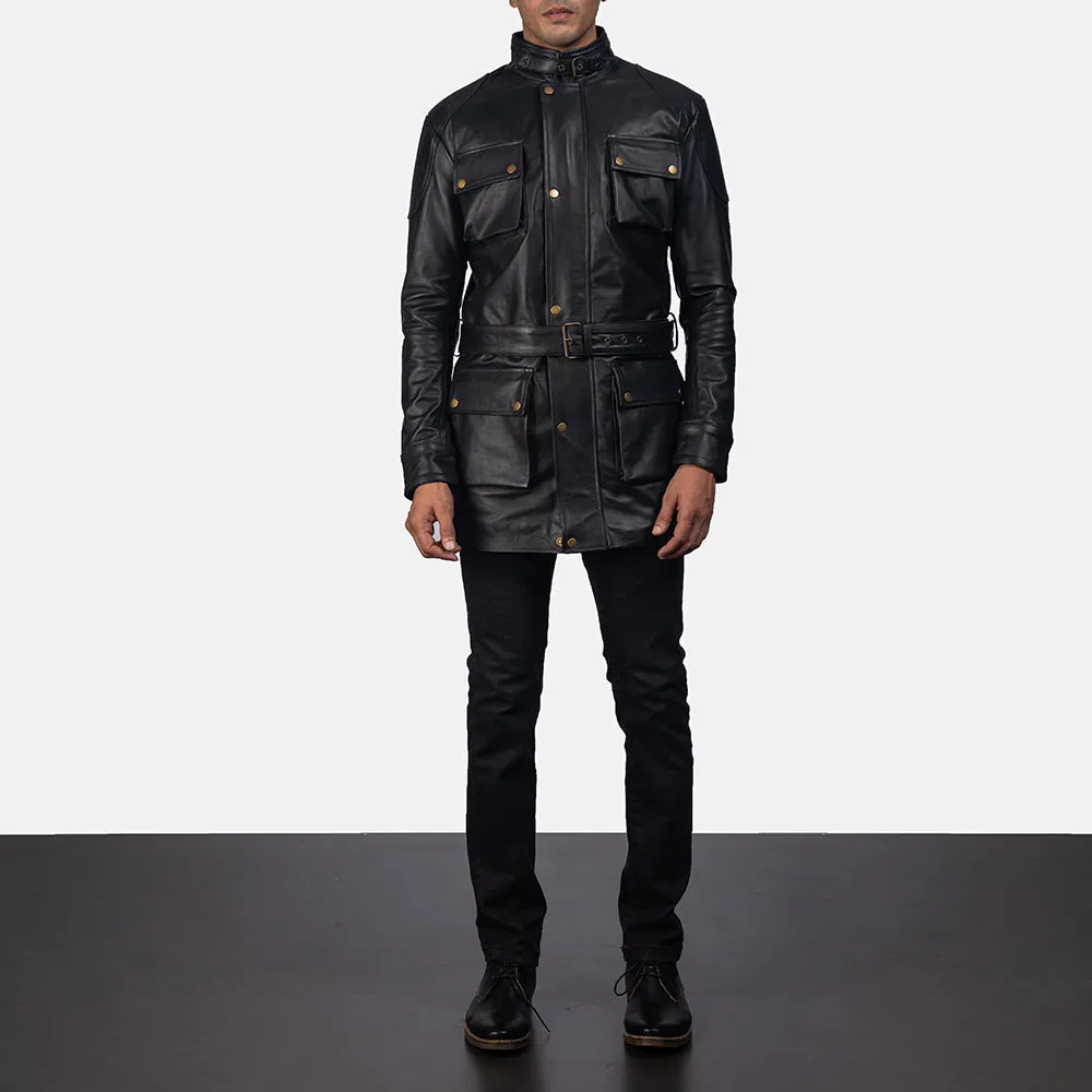 Dolf Black Leather Jacket Up to 5XL