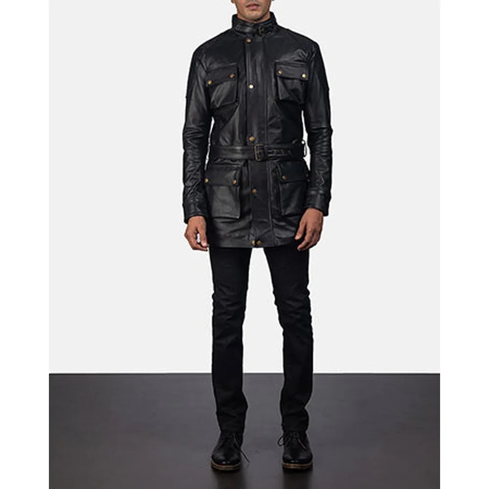 Dolf Black Leather Jacket Up to 5XL