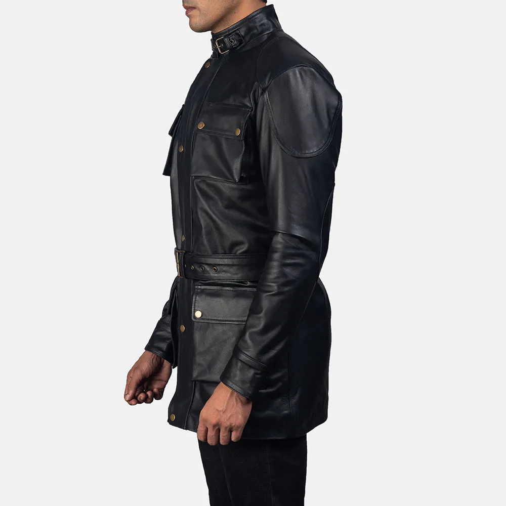 Dolf Black Leather Jacket Up to 5XL