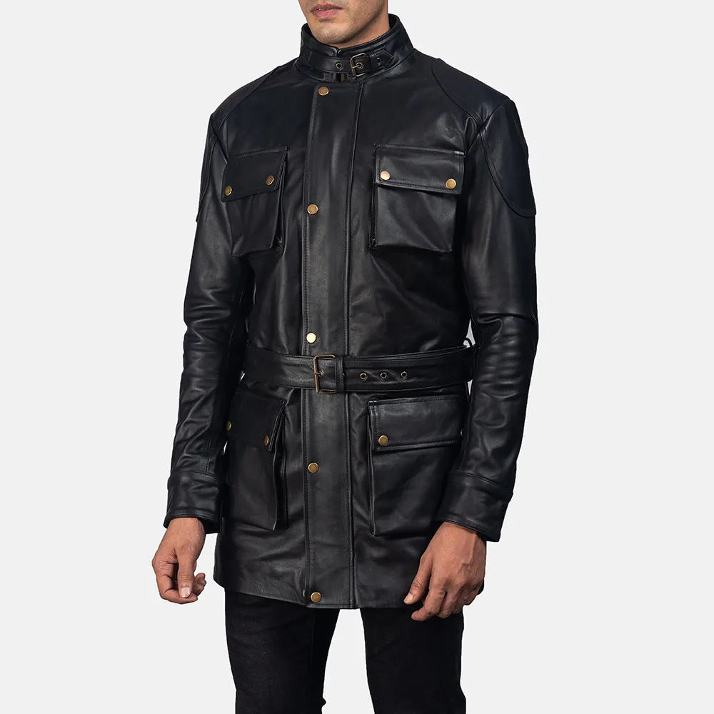 Dolf Black Leather Jacket Up to 5XL