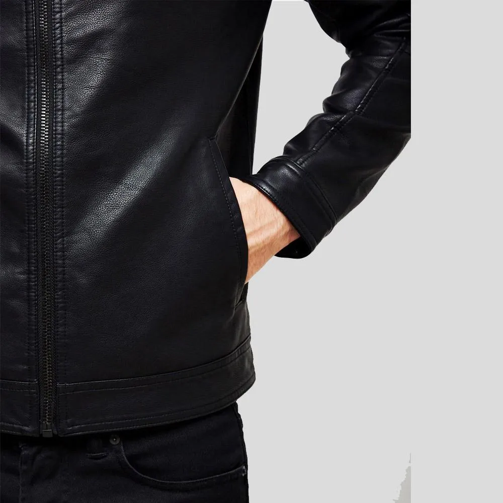 Eric Black Leather Racer Jacket