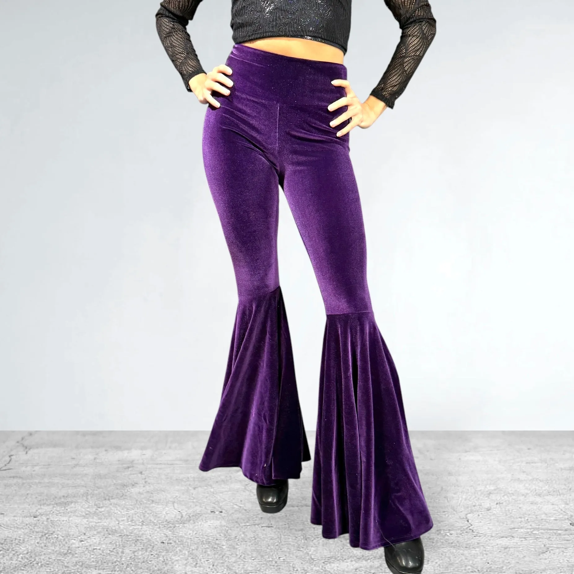 High Waist Bell Bottoms - Purple Velvet