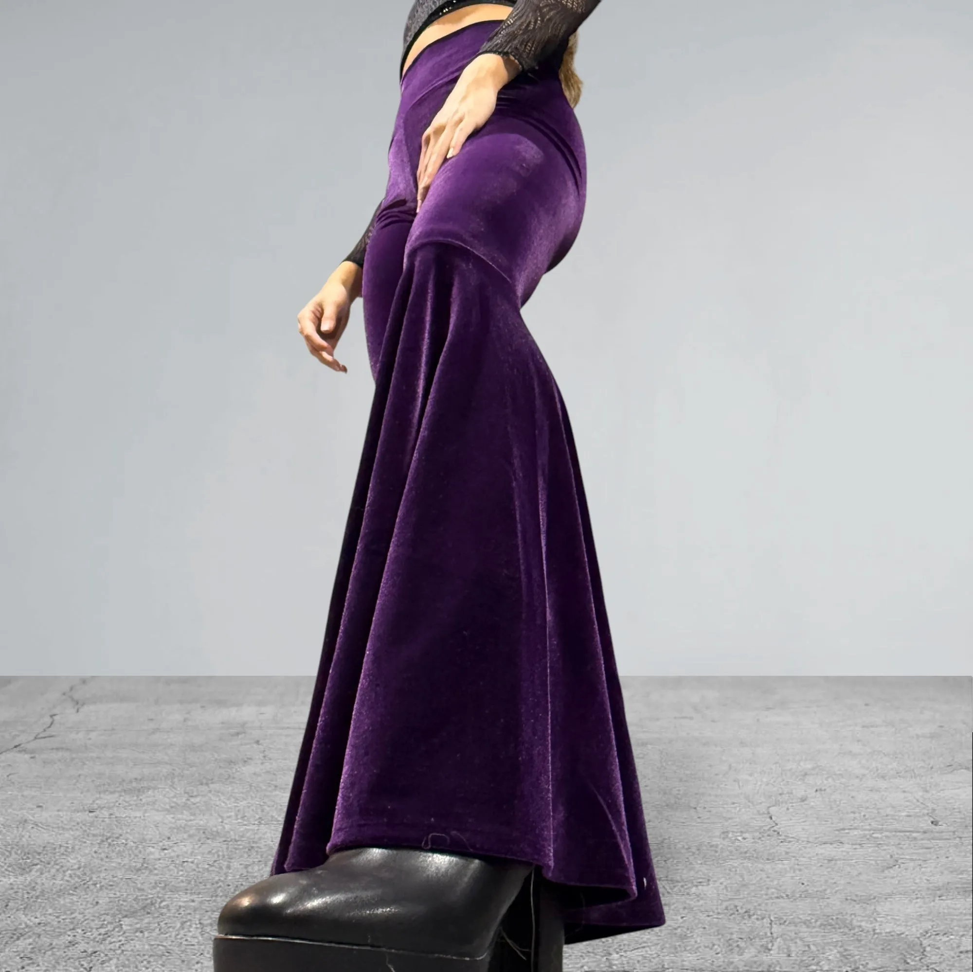 High Waist Bell Bottoms - Purple Velvet