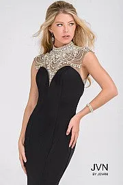 Jovani JVN47786 Size 00 Black Mermaid High Neck Pearl prom gown Formal Evening Gown