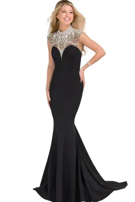 Jovani JVN47786 Size 00 Black Mermaid High Neck Pearl prom gown Formal Evening Gown