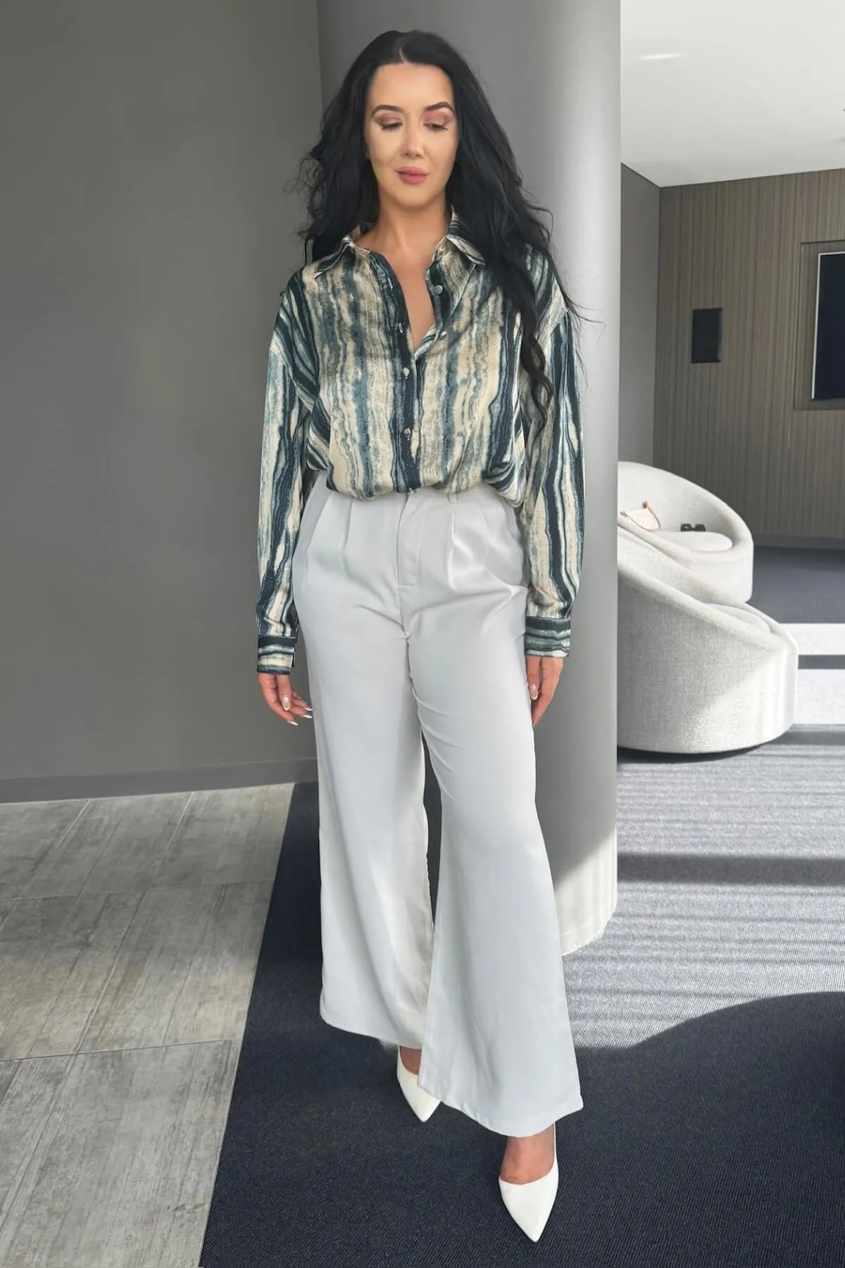 Leanne Pants - Wide Leg Suit Pants - Bone