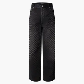 Louis Vuitton Flocked Damier Denim Wide-leg Pants Black