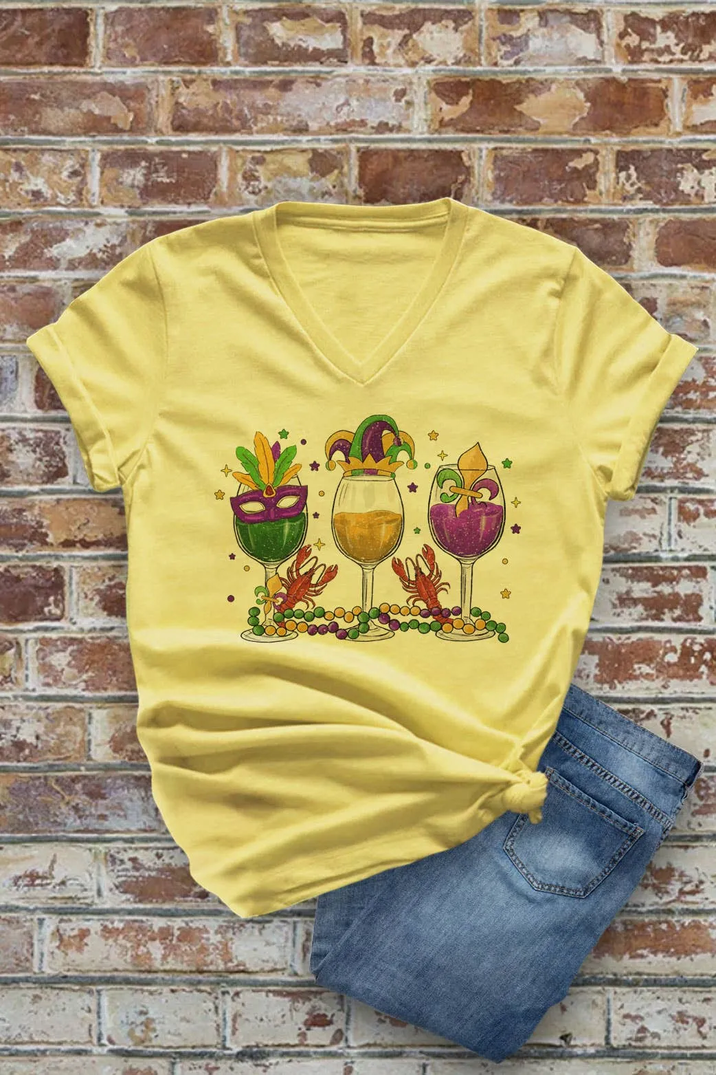 Mardi Gras Wine Glasses, Unisex V-neck T-Shirt