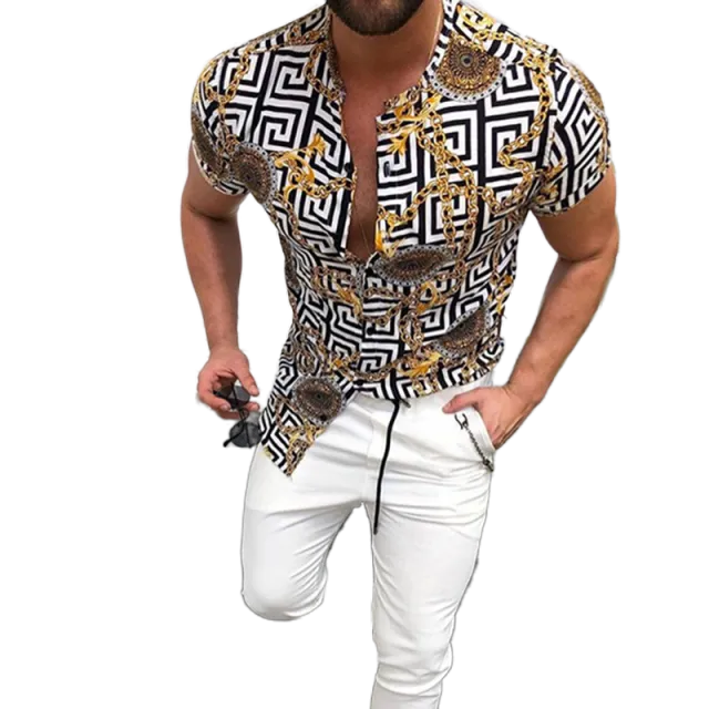 Men's Short-Sleeve Clothing Printe Shirt Summer Fashion Floral Print Men's brand Casual Cardigan Shirt Lapel Short Slee