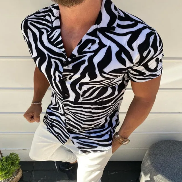 Men's Short-Sleeve Clothing Printe Shirt Summer Fashion Floral Print Men's brand Casual Cardigan Shirt Lapel Short Slee