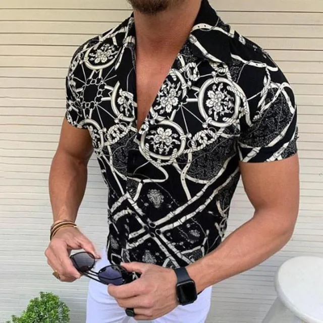 Men's Short-Sleeve Clothing Printe Shirt Summer Fashion Floral Print Men's brand Casual Cardigan Shirt Lapel Short Slee