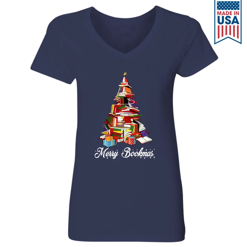 Merry Bookmas Book Lover Gift Women's V-neck T-shirt TSVB248