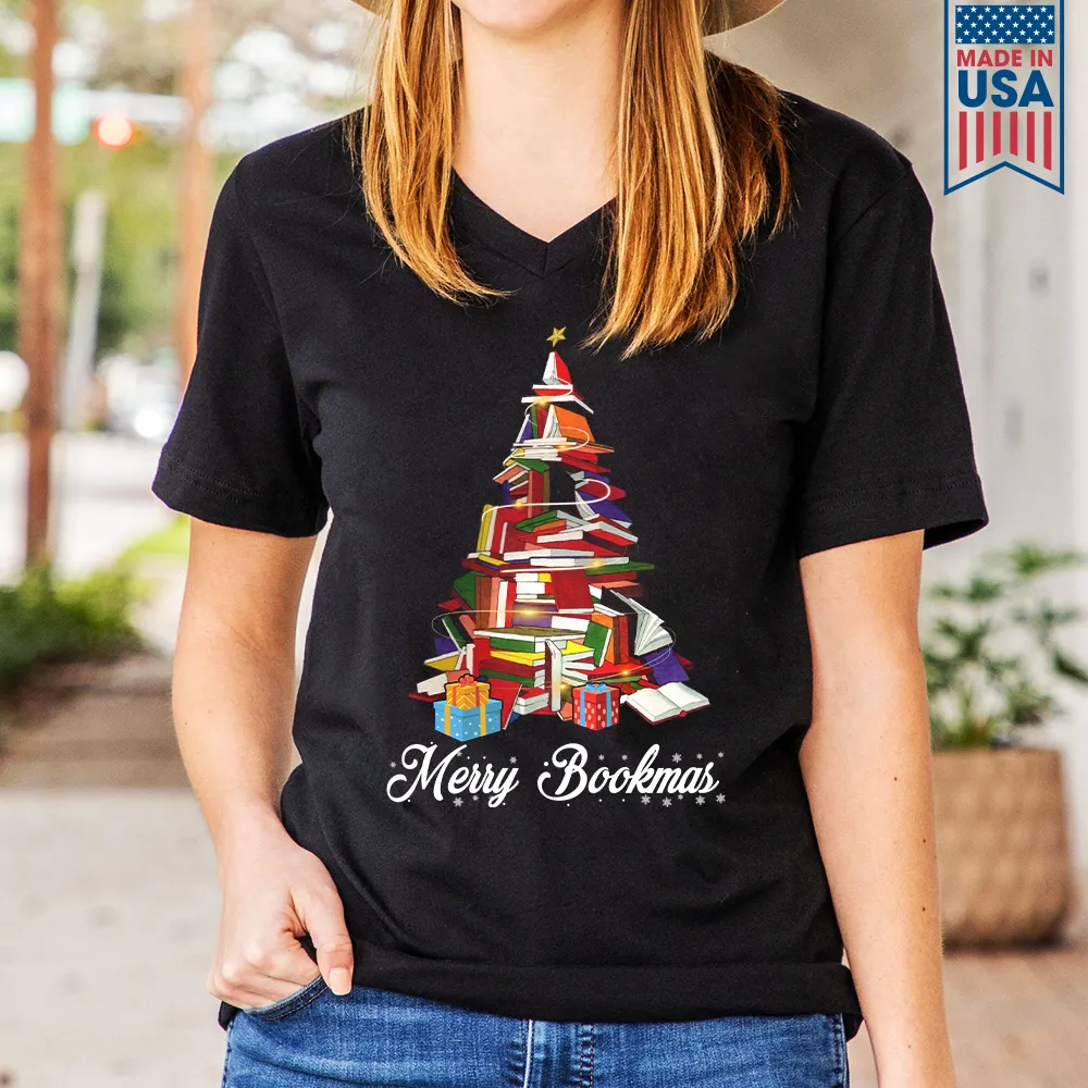 Merry Bookmas Book Lover Gift Women's V-neck T-shirt TSVB248