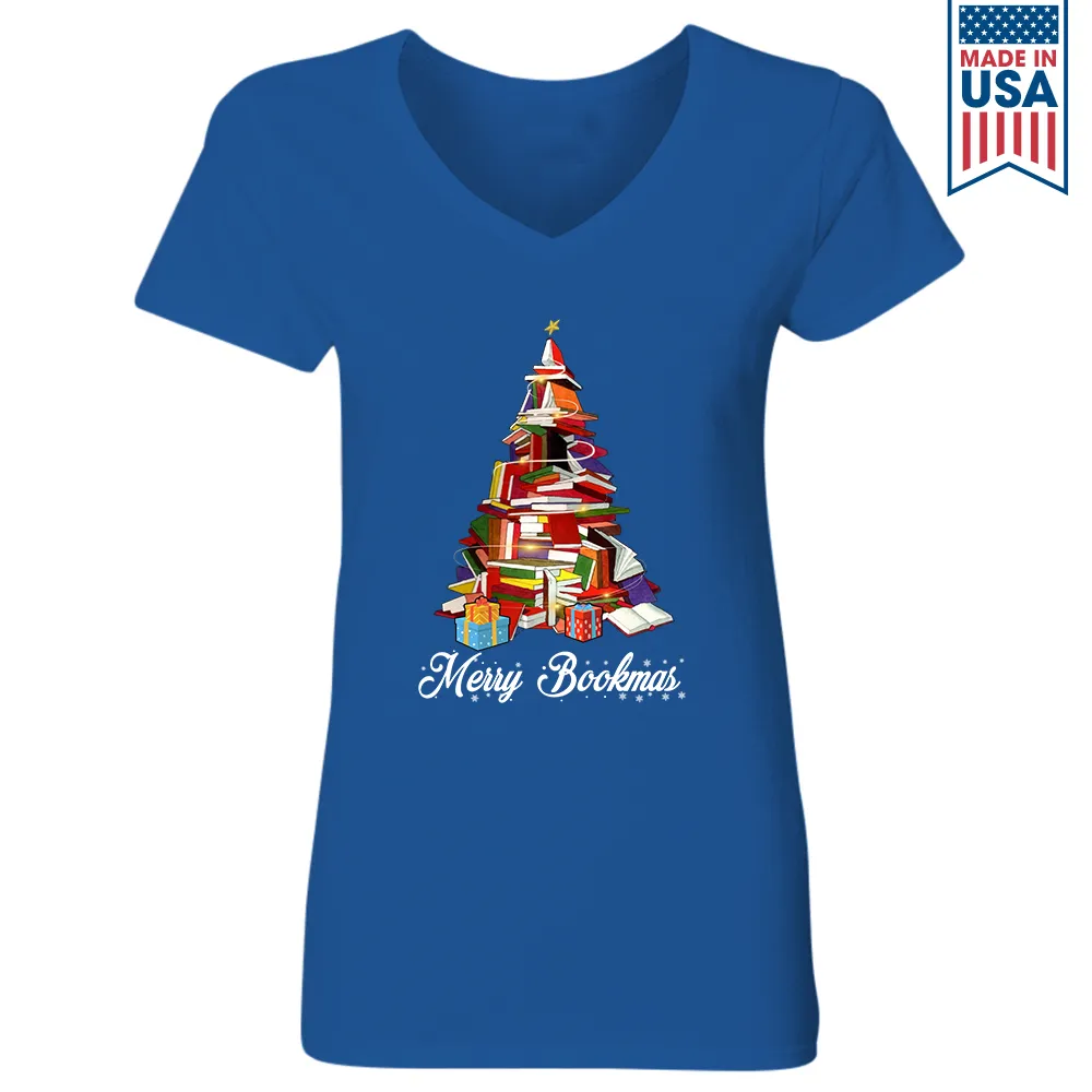 Merry Bookmas Book Lover Gift Women's V-neck T-shirt TSVB248