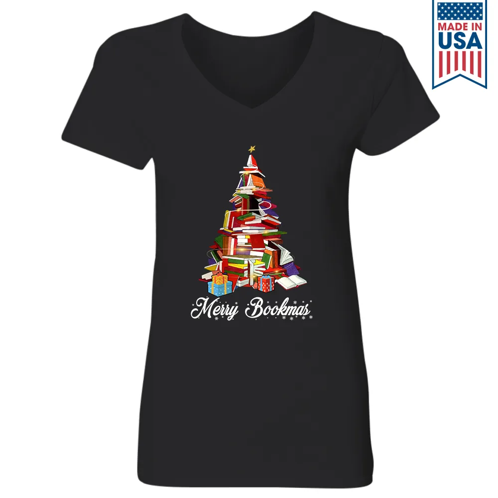 Merry Bookmas Book Lover Gift Women's V-neck T-shirt TSVB248