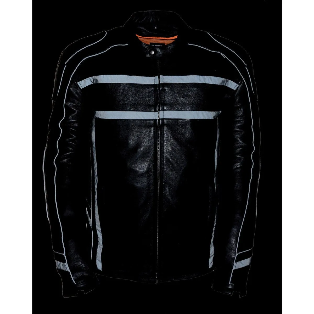 Milwaukee Leather ML2083 Men's Black Premium Leather Vented Motorcycle Rider Jacket w/ Reflective Piping