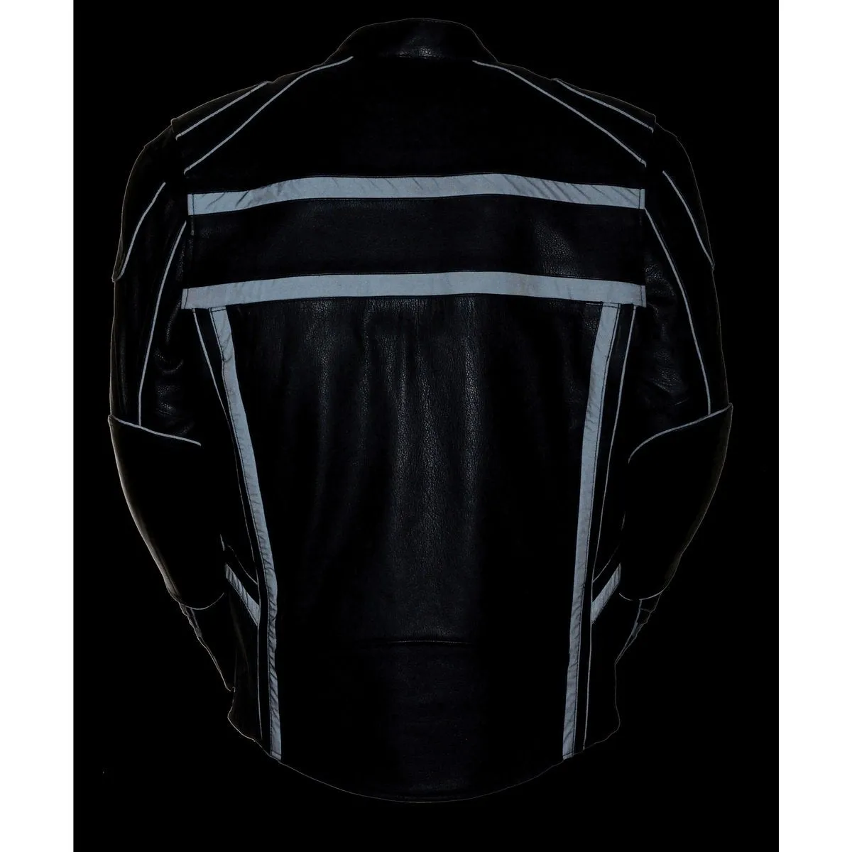 Milwaukee Leather ML2083 Men's Black Premium Leather Vented Motorcycle Rider Jacket w/ Reflective Piping