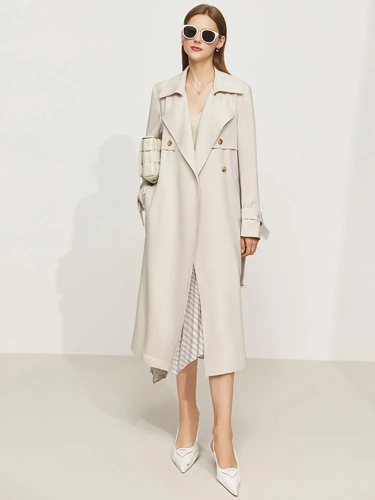 Minimalism Women's Trench Coat Office  Fashion Lapel Double Breasted Jackets Female Sashes Windbreaker Coat