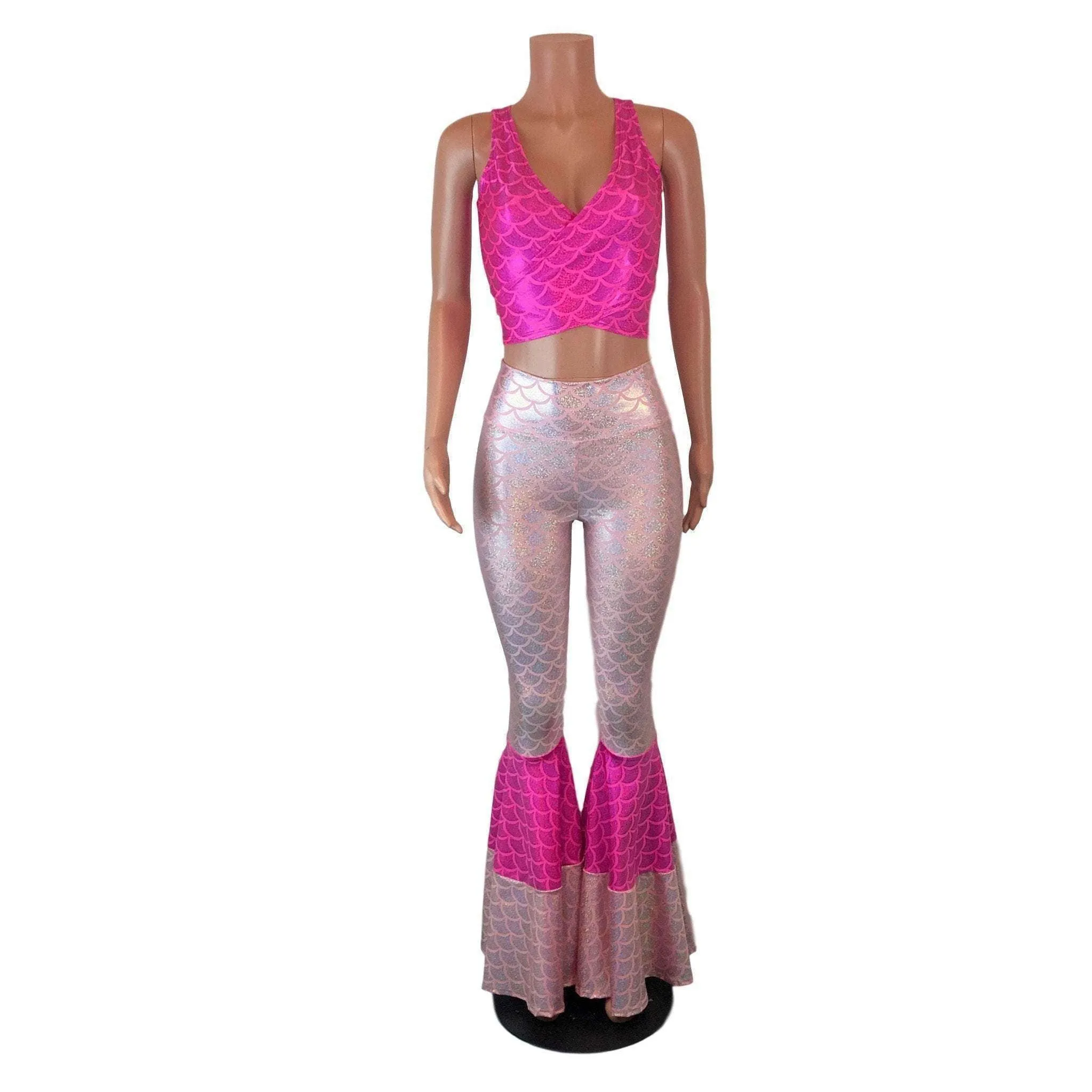 Pink Mermaid Costume w/Bell Bottoms and Wrap Top - Choose your Rise