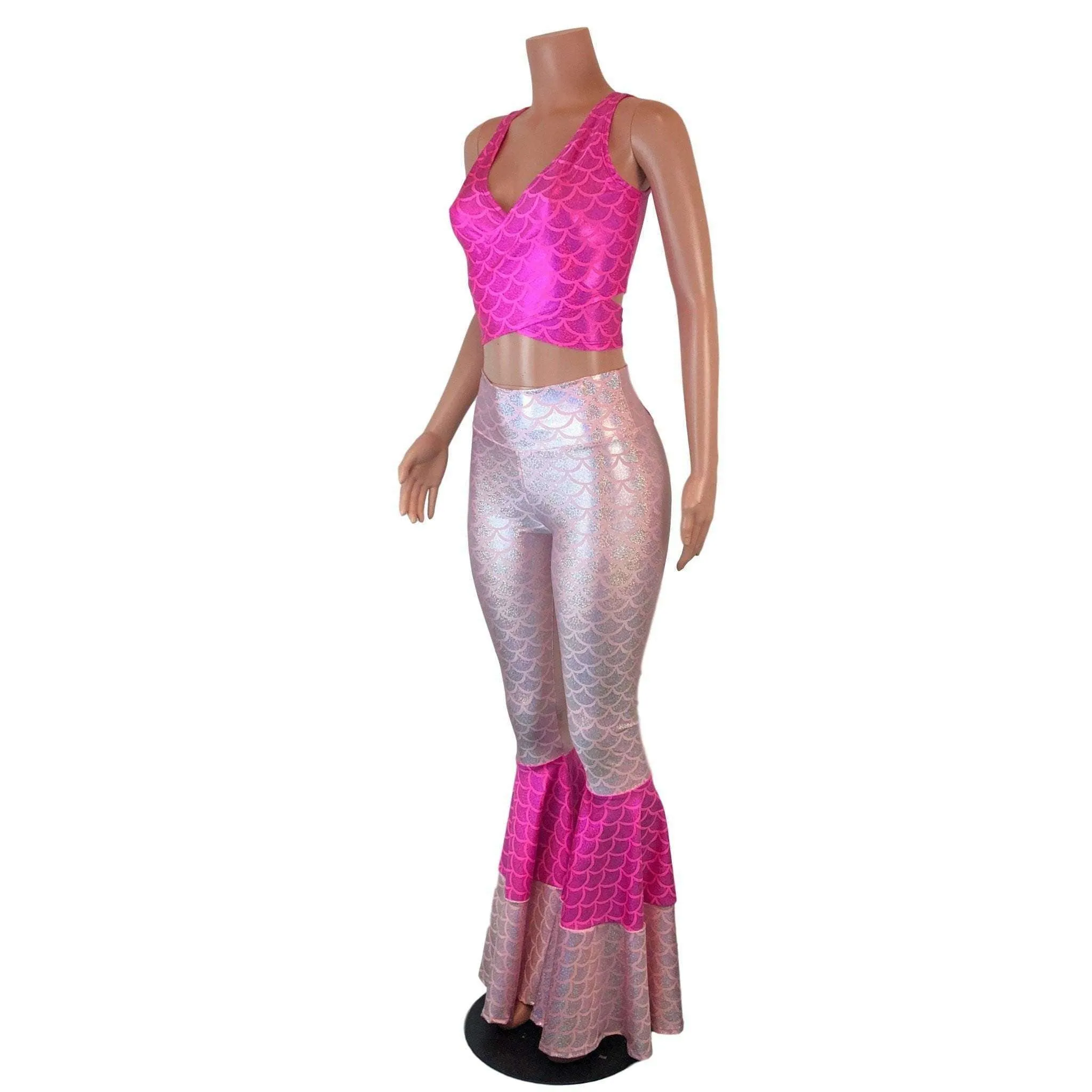 Pink Mermaid Costume w/Bell Bottoms and Wrap Top - Choose your Rise
