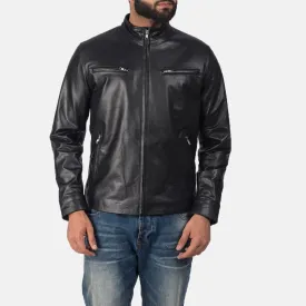 Plain Black Leather Biker Jacket