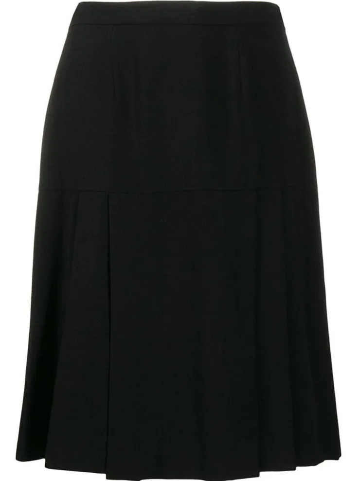 Pleated Black Wool Skirt