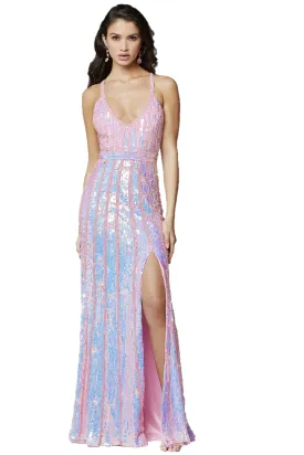 Primavera Couture 3441 Size 4 Pink Prom Dress Sequin Embellished Iridescent V Neckline